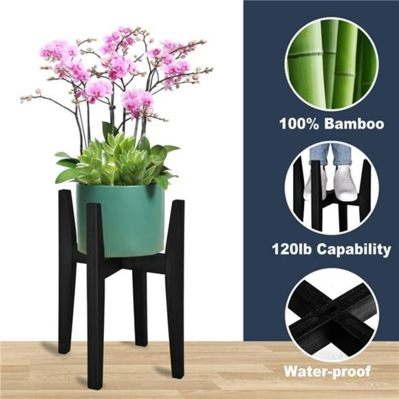 Plant Stand indoor, Bamboo Plant Stands Adjustable (black, 1 Pack) - Picture 2 of 6